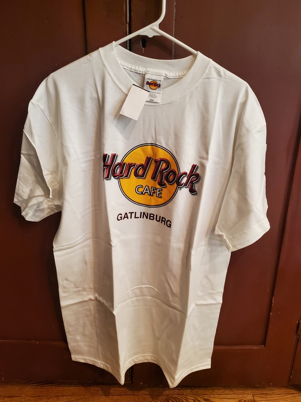 Large Hard Rock Cafe White Tee with Yellow Logo - Gatlinburg